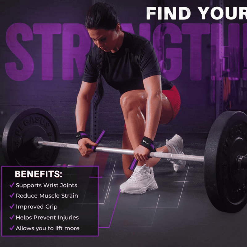 Purple Weight Lifting Straps – Neoprene Padded Wrist Support for Strength Training